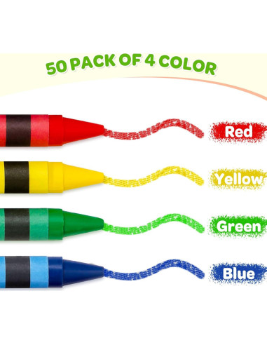 50 Crayones Ellinjan Mini 4 Colores para Niños