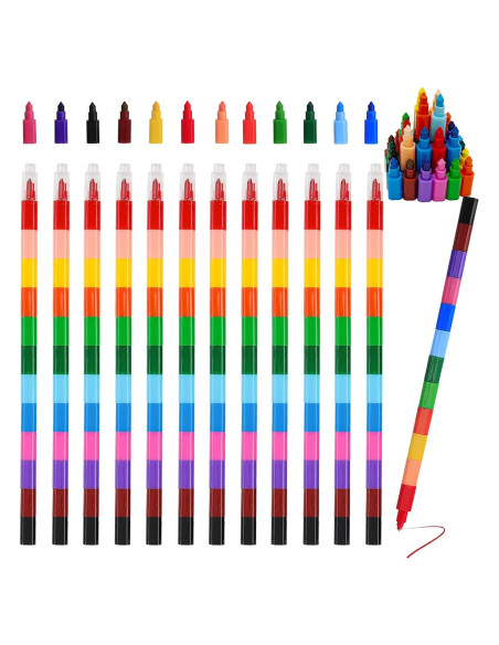 12 Crayones Apilables Ailixinda Multicolor para Niños 12 Crayones Apilables Ailixinda Multicolor para Niños