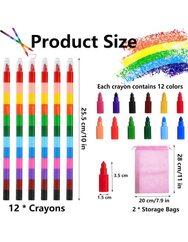12 Crayones Apilables Ailixinda Multicolor para Niños