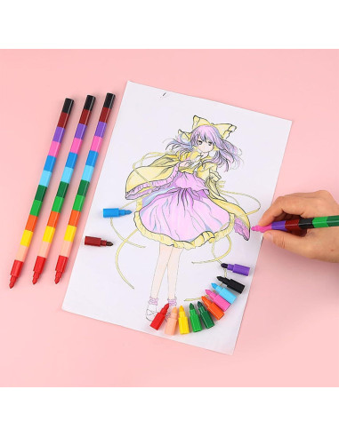 12 Crayones Apilables Ailixinda Multicolor para Niños