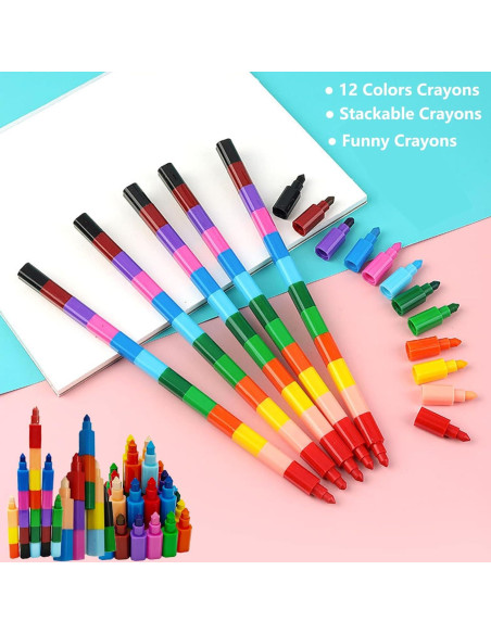 12 Crayones Apilables Ailixinda Multicolor para Niños 12 Crayones Apilables Ailixinda Multicolor para Niños