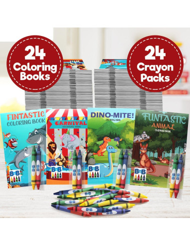 24 Mini Libros de Colorear Bottles N Bags + Crayones