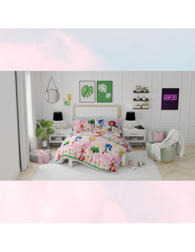 Conjunto Ropa de Cama Sonic Chica Franco 7 Piezas Completo