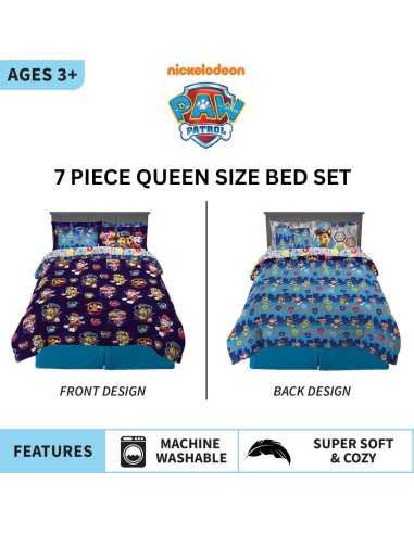 Juego de Ropa de Cama Paw Patrol Franco 7 Piezas Queen