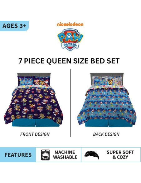 Juego de Ropa de Cama Paw Patrol Franco 7 Piezas Queen
