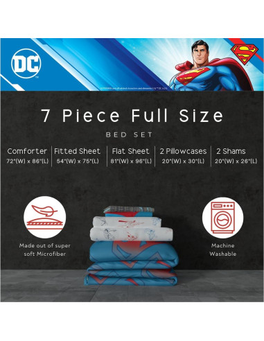 Conjunto Ropa de Cama Superman Franco 7 Piezas Microfibra