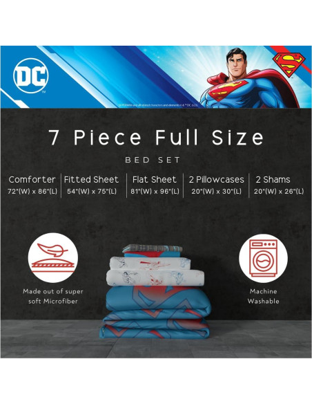 Conjunto Ropa de Cama Superman Franco 7 Piezas Microfibra