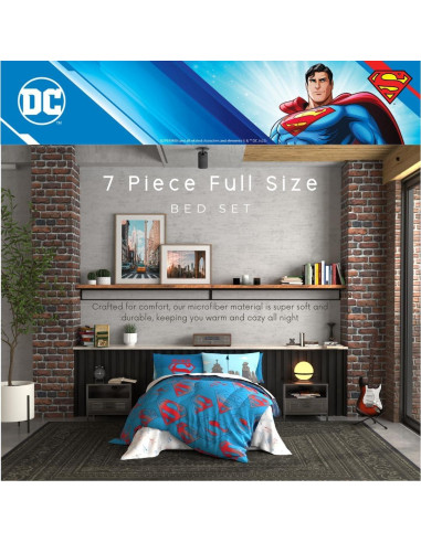 Conjunto Ropa de Cama Superman Franco 7 Piezas Microfibra