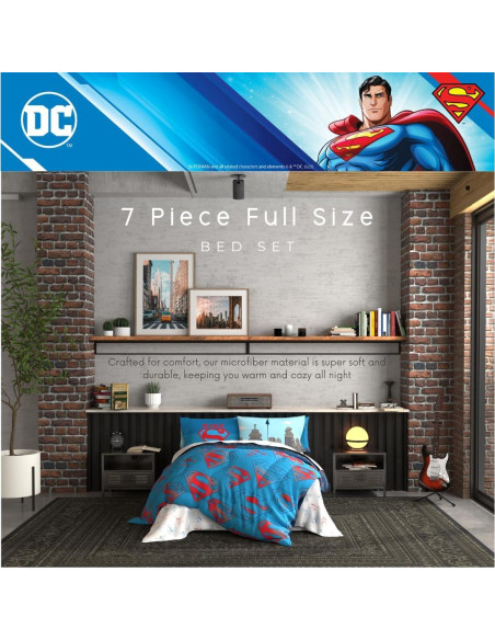 Conjunto Ropa de Cama Superman Franco 7 Piezas Microfibra