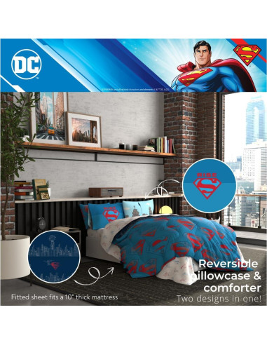 Conjunto Ropa de Cama Superman Franco 7 Piezas Microfibra