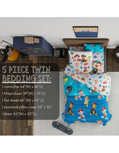 Conjunto de Ropa de Cama Paw Patrol Franco 5 Piezas Individual