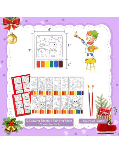 Libros de Acuarela VKPI Navidad 12 Hojas 2 Pinceles 2