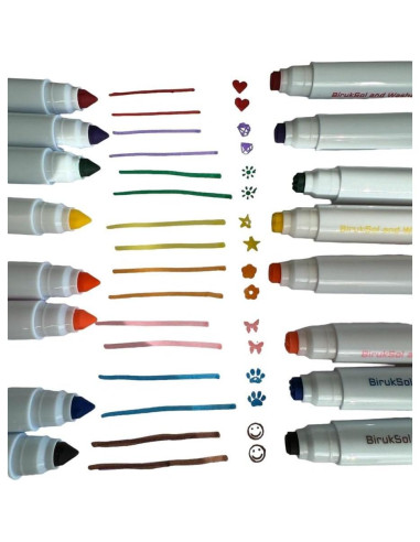 16 Marcadores Lavables BirukSol para Niños 3+ No Tóxicos