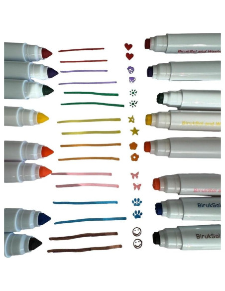 16 Marcadores Lavables BirukSol para Niños 3+ No Tóxicos