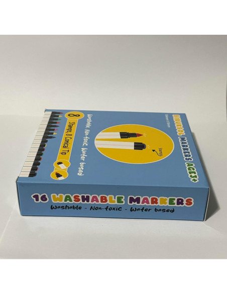 16 Marcadores Lavables BirukSol para Niños 3+ No Tóxicos