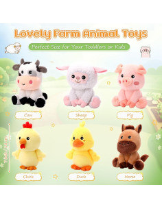 Juego de 6 Animales de Peluche de Granja RoundFunny 18 cm 2