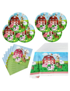 Juego de Vajilla de Fiesta Animales de Granja 20 Platos 20 Servilletas