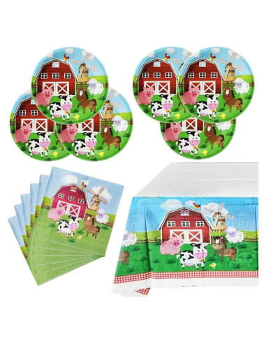 Juego de Vajilla de Fiesta Animales de Granja 20 Platos 20 Servilletas