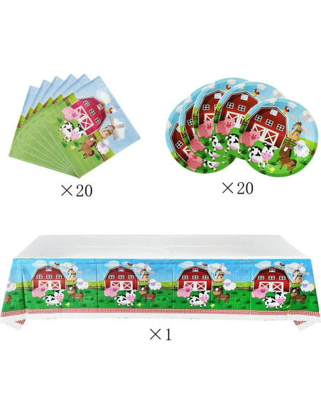 Juego de Vajilla de Fiesta Animales de Granja 20 Platos 20 Servilletas
