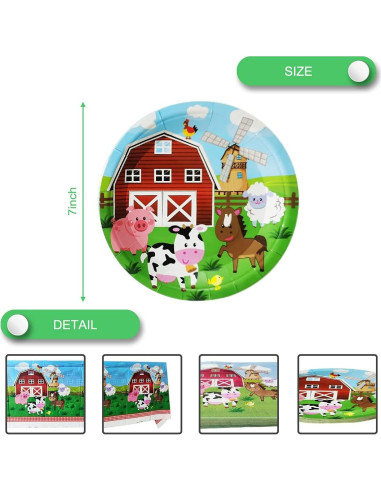 Juego de Vajilla de Fiesta Animales de Granja 20 Platos 20 Servilletas