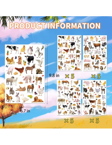 Pegatinas de Animales de Granja Genérico 720 Piezas Decorativas