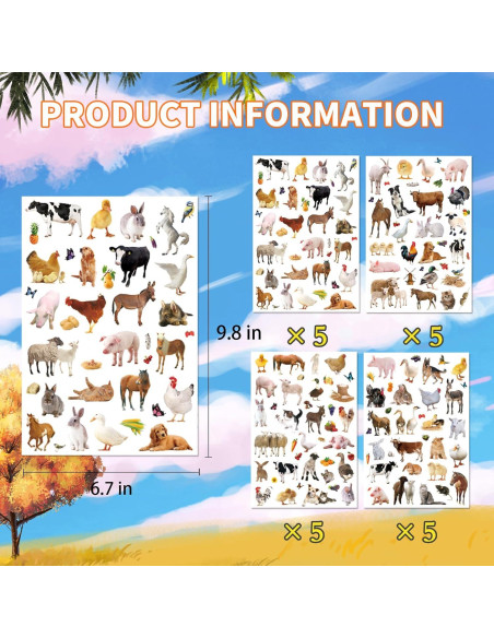 Pegatinas de Animales de Granja Genérico 720 Piezas Decorativas