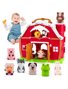 Juguete de Granero Rojo EnAuRoL con 10 Títeres de Animales