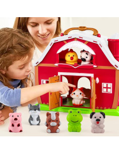 Juguete de Granero Rojo EnAuRoL con 10 Títeres de Animales 2