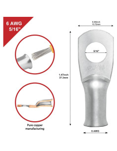 10 Terminales de Anillo de Cobre Estañado 6 AWG Sanuke 2