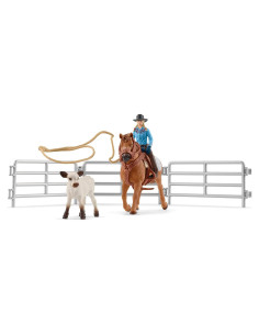 Juego de Rodeo Roping Schleich - Vaquera y Vaca 9 Piezas