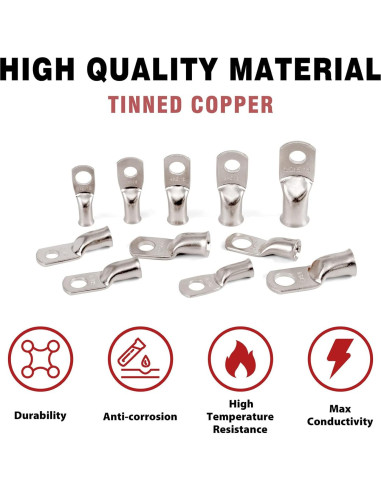 10 Terminales de Anillo de Cobre Estañado 6 AWG Sanuke