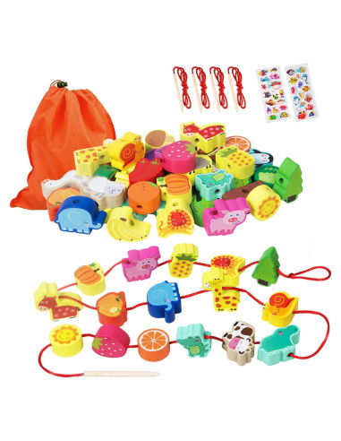 Juguete Montessori de Enhebrado de Madera YiTTOO 42 Piezas