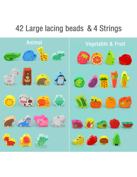 Juguete Montessori de Enhebrado de Madera YiTTOO 42 Piezas