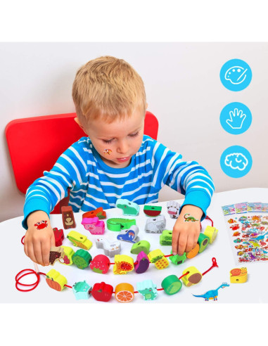 Juguete Montessori de Enhebrado de Madera YiTTOO 42 Piezas
