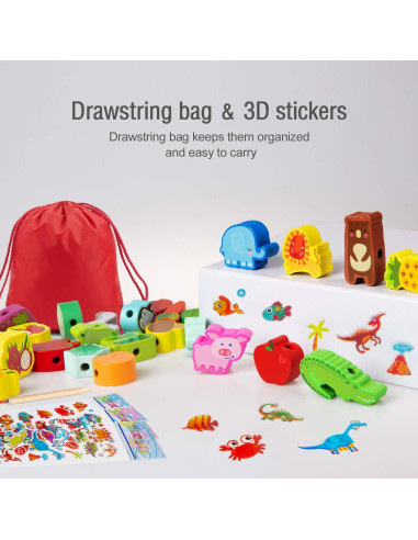 Juguete Montessori de Enhebrado de Madera YiTTOO 42 Piezas