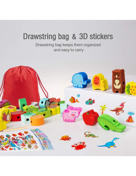 Juguete Montessori de Enhebrado de Madera YiTTOO 42 Piezas