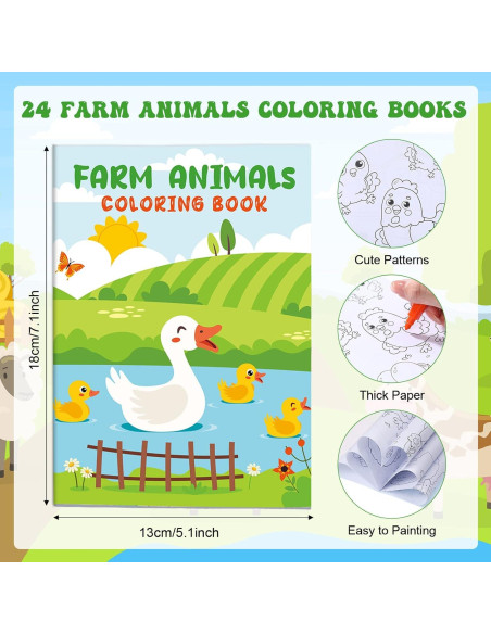 24 Libros para Colorear de Granja + Crayones Apilables