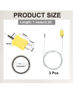 Sensor de Sonda Termopar Tipo K MECCANIXITY 3 Pcs 1m -50 a 400C 2