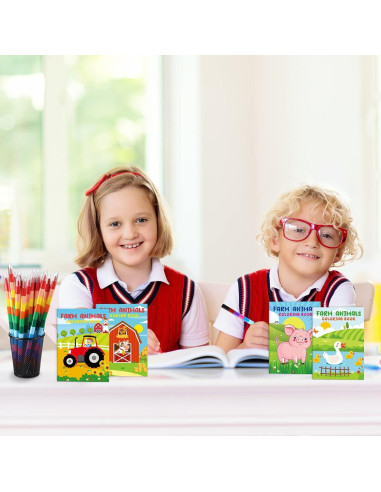 24 Libros para Colorear de Granja + Crayones Apilables