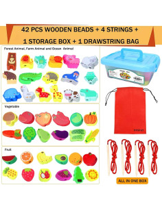 Juguetes de Cuentas de Enhebrar Intsinzi 46 Piezas Montessori 2