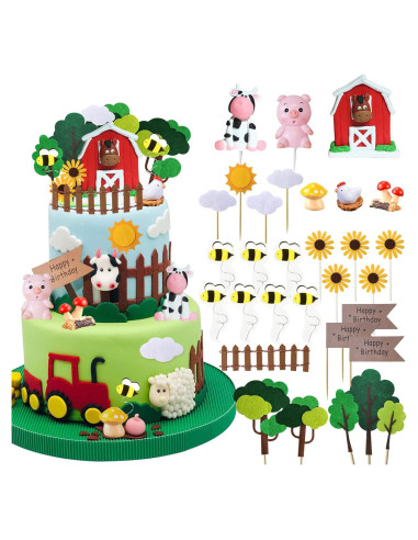 30 Piezas Topper Pastel Animales Granja RASSLISA Decoración