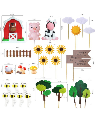 30 Piezas Topper Pastel Animales Granja RASSLISA Decoración