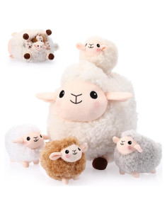 Conjunto 5 Animales de Peluche Oveja HyDren 30 cm y 11 cm