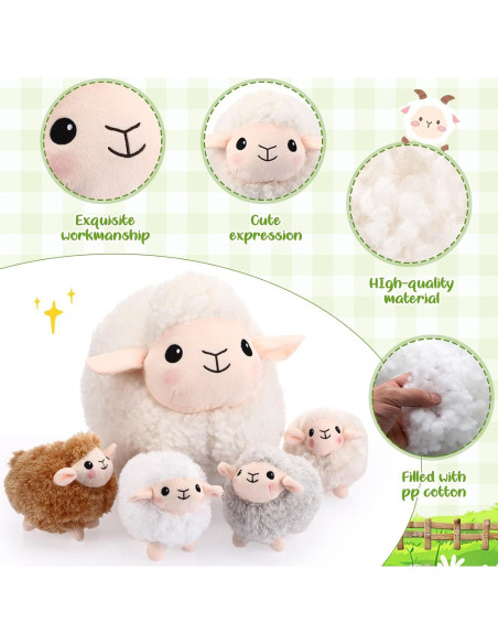 Conjunto 5 Animales de Peluche Oveja HyDren 30 cm y 11 cm