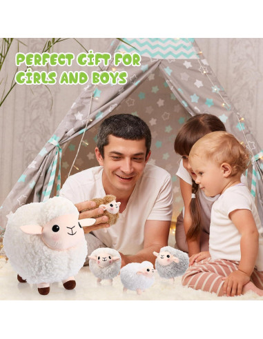 Conjunto 5 Animales de Peluche Oveja HyDren 30 cm y 11 cm