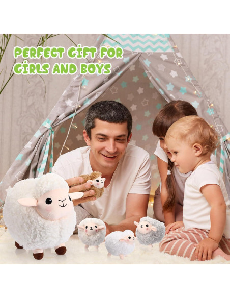 Conjunto 5 Animales de Peluche Oveja HyDren 30 cm y 11 cm