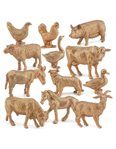 Figuras de Animales de Granja Dorados LC JoyCre 12PCS
