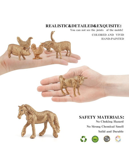 Figuras de Animales de Granja Dorados LC JoyCre 12PCS