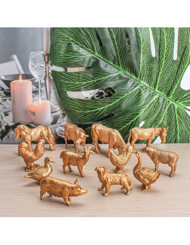 Figuras de Animales de Granja Dorados LC JoyCre 12PCS