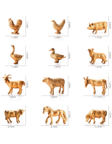 Figuras de Animales de Granja Dorados LC JoyCre 12PCS